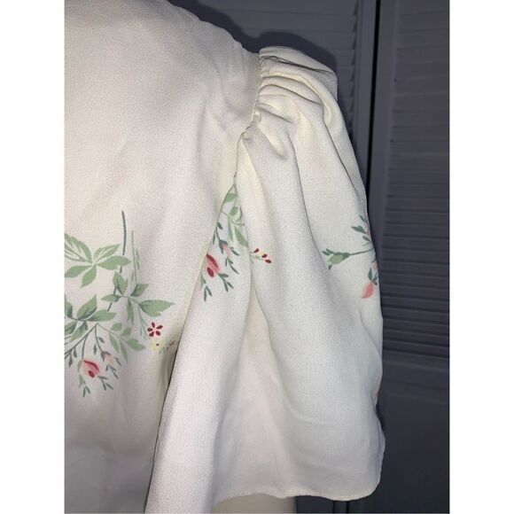 Vintage Floral Pastel Puff Sleeve Dress Cream 9/10 - Picture 9 of 14